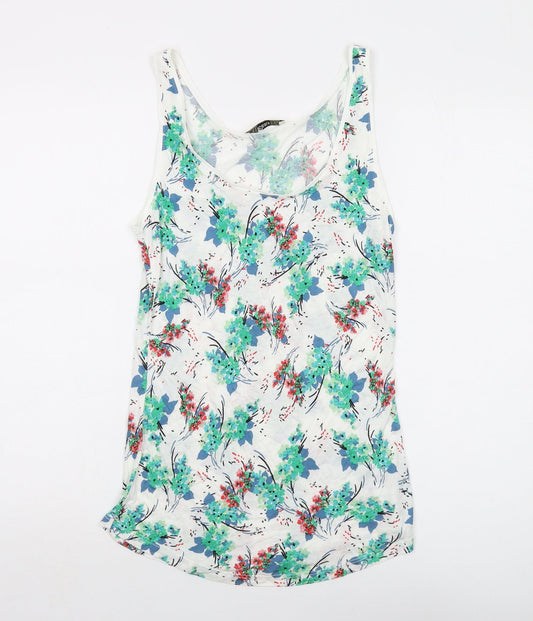 Oasis Womens White Geometric Viscose Basic Tank Size M Round Neck
