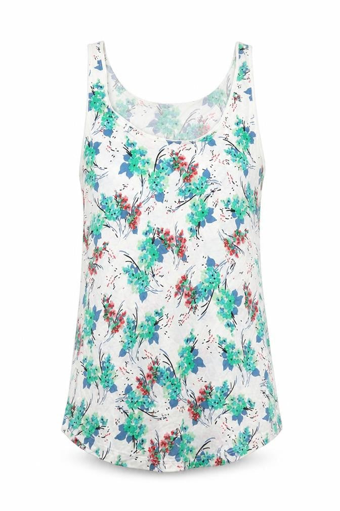Oasis Womens White Geometric Viscose Basic Tank Size M Round Neck