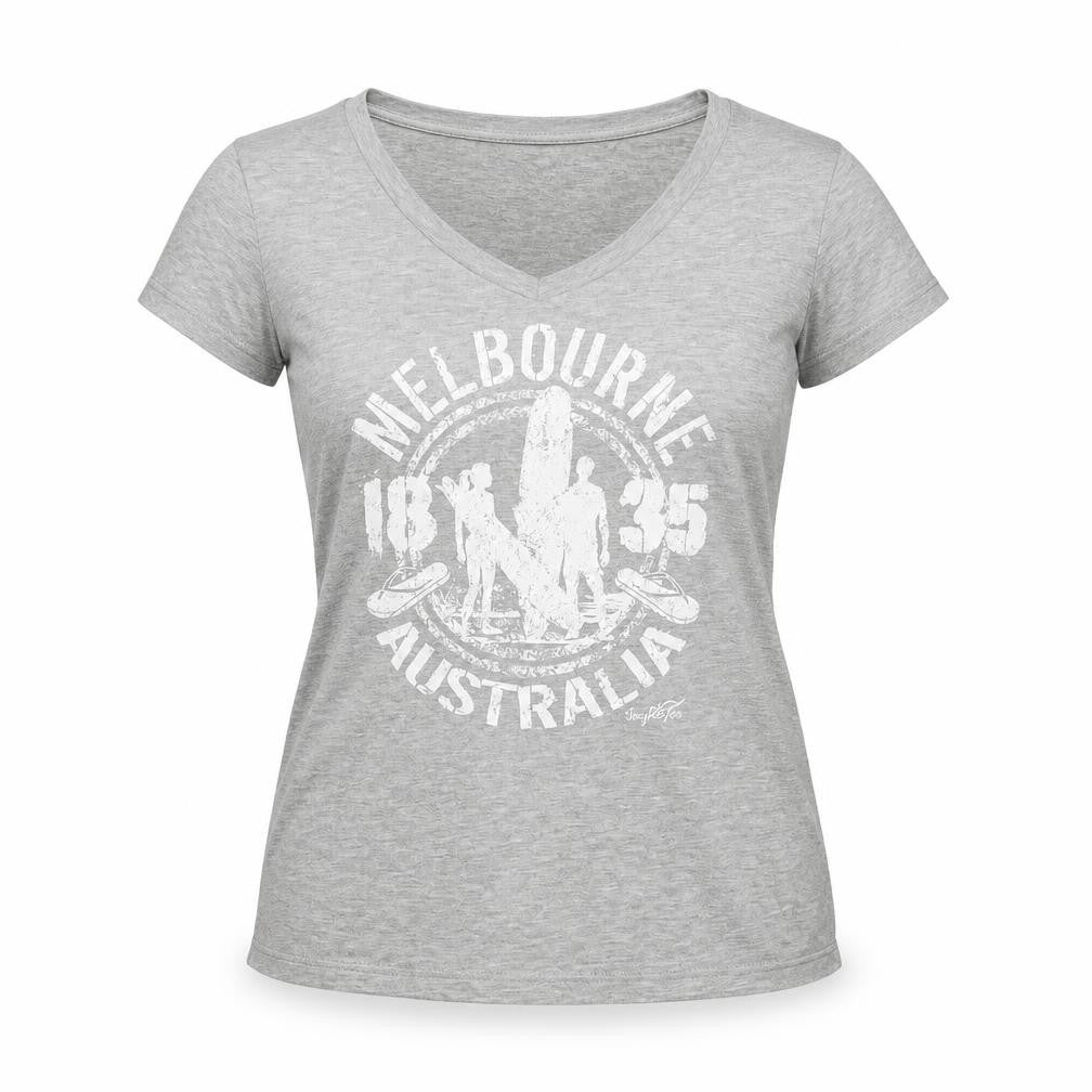 Aussie Womens Grey Cotton Basic T-Shirt Size M V-Neck