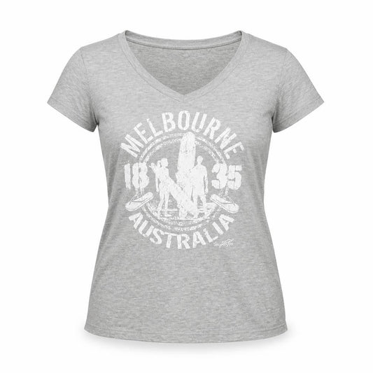 Aussie Womens Grey Cotton Basic T-Shirt Size M V-Neck