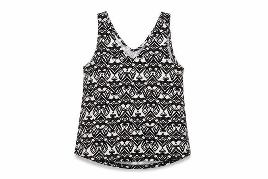 b.young Womens Black Geometric Viscose Basic Tank Size S V-Neck