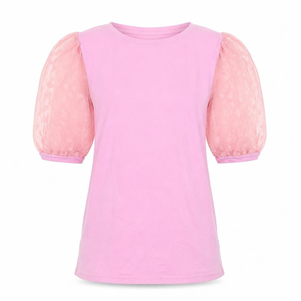 New Look Womens Pink Polka Dot Viscose Basic T-Shirt Size 10 Crew Neck