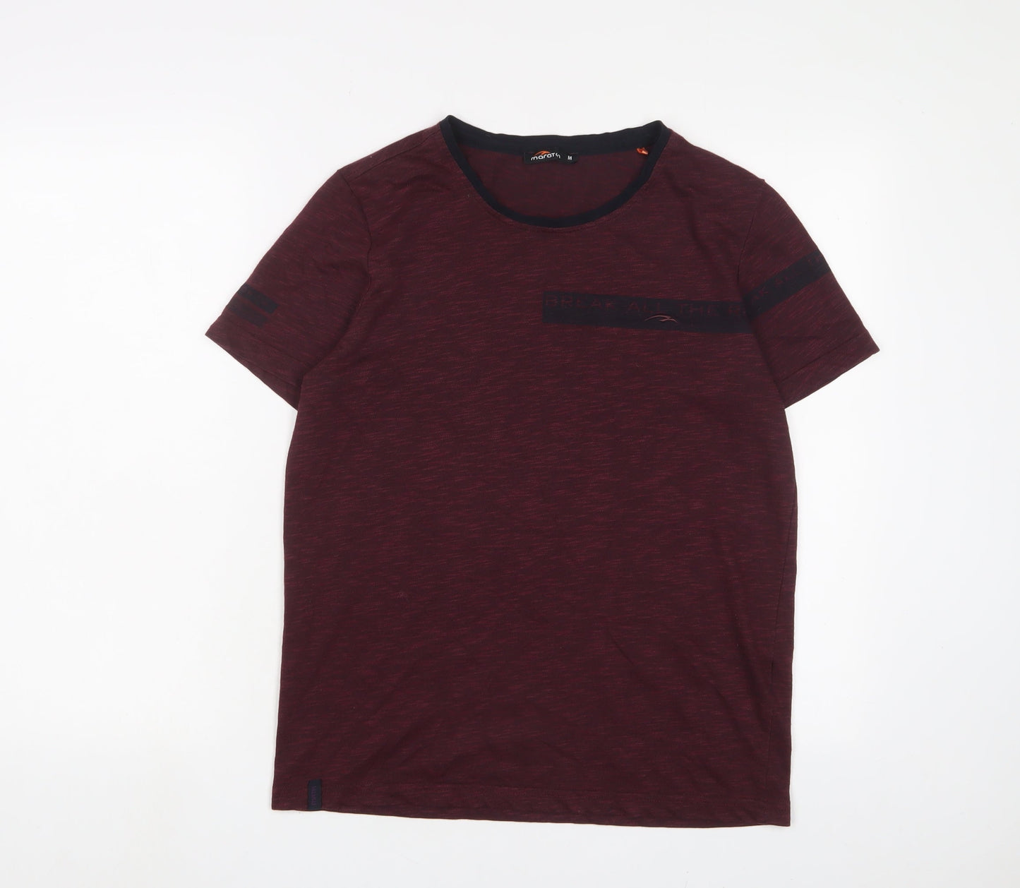 Maraton Mens Red Polyester Basic T-Shirt Size S Crew Neck Pullover