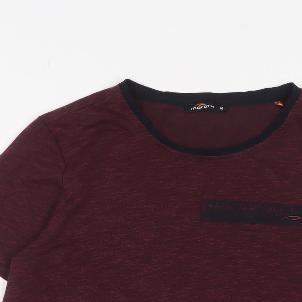 Maraton Mens Red Polyester Basic T-Shirt Size S Crew Neck Pullover