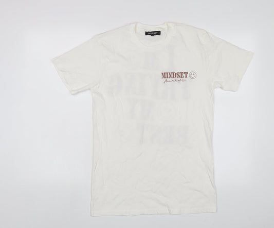 Mindset Womens Beige Cotton Basic T-Shirt Size S Crew Neck