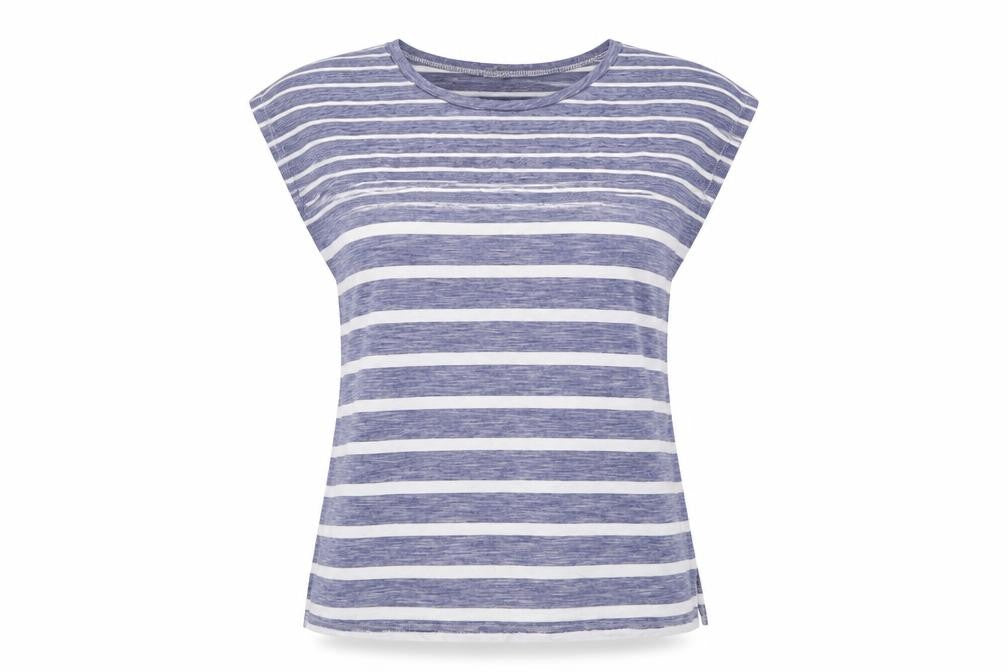 Oasis Womens Blue Striped Cotton Basic T-Shirt Size L Boat Neck
