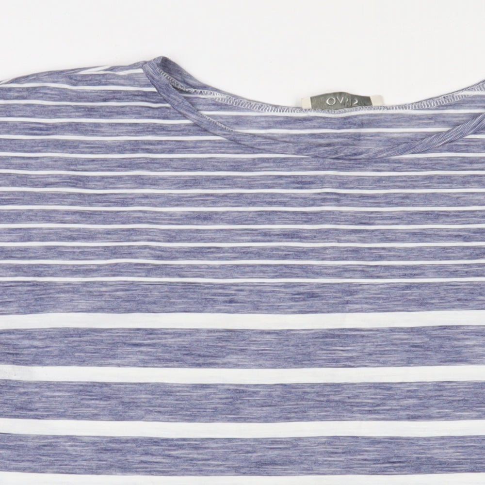 Oasis Womens Blue Striped Cotton Basic T-Shirt Size L Boat Neck
