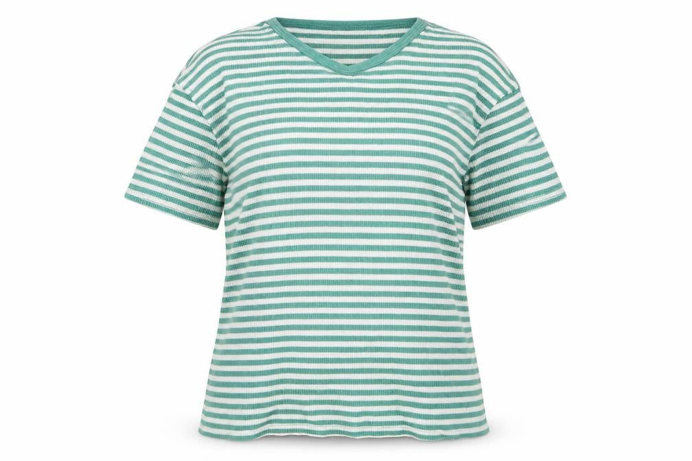 Percival Womens Green Striped Cotton Basic T-Shirt Size M Crew Neck