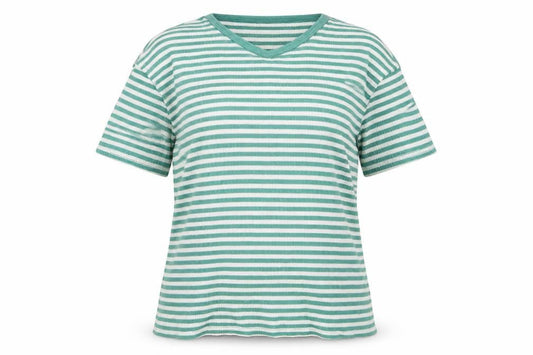 Percival Womens Green Striped Cotton Basic T-Shirt Size M Crew Neck