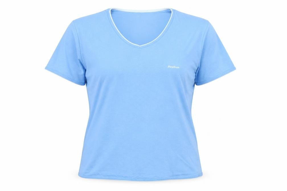 Reebok Womens Blue Polyester Basic T-Shirt Size XL V-Neck - Logo