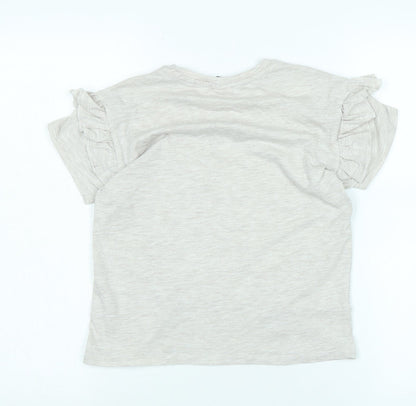Back view of Disney girls’ grey cotton basic t-shirt, size 10-11, years crew neck - logo -love - micky and friends- sequins .