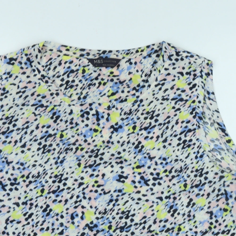Marks and Spencer Womens Multicoloured Animal Print Polyester Basic T-Shirt Size 18 Scoop Neck