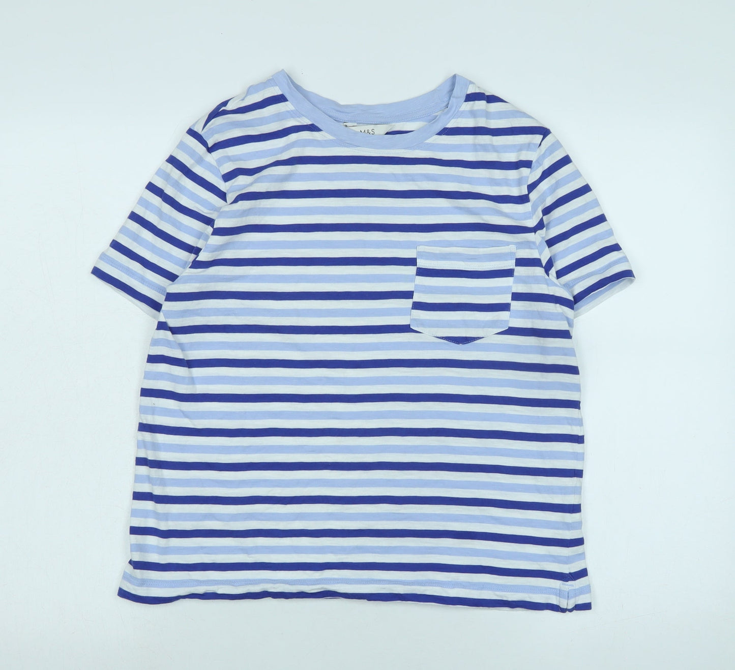 Marks and Spencer Womens Blue Cotton Basic T-Shirt Size 12 Crew Neck
