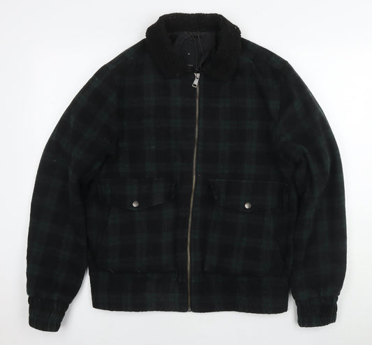 New Look Mens Green Check Jacket Coat Size M Zip