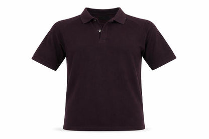 Front view of ACW85 men’s purple cotton polo, size M, collared pullover