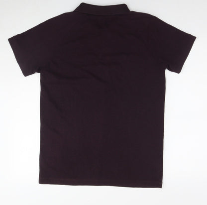 Back view of ACW85 men’s purple cotton polo, size M, collared pullover