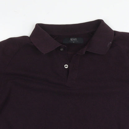 Close-up detail of ACW85 men’s purple cotton polo, size M, collared pullover