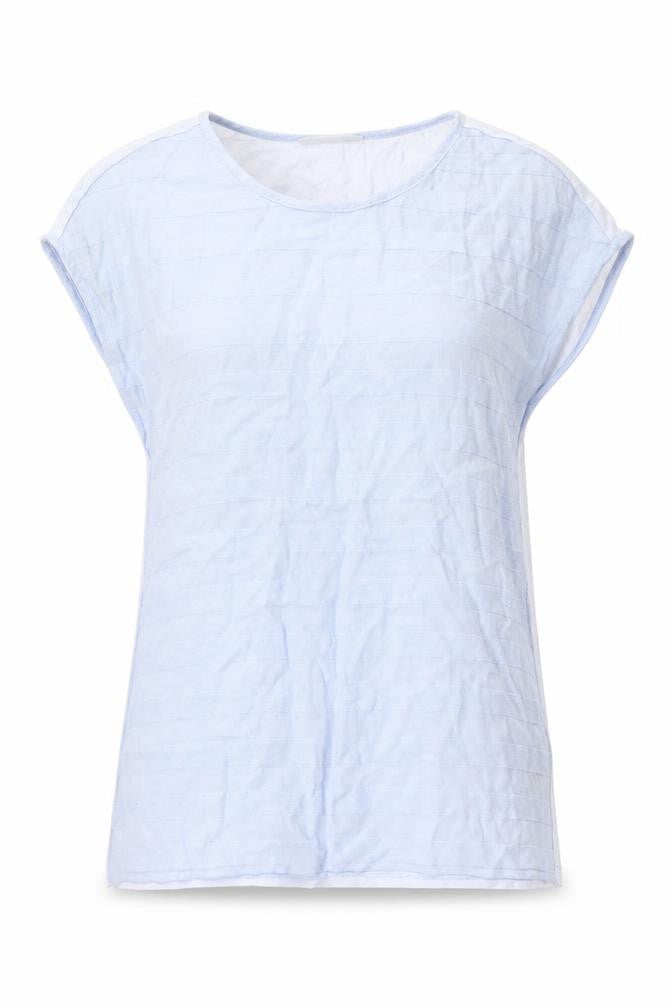 Per Una Womens Blue Striped Viscose Basic T-Shirt Size 12 Round Neck