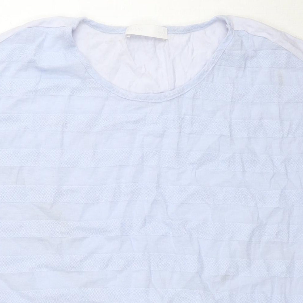 Per Una Womens Blue Striped Viscose Basic T-Shirt Size 12 Round Neck