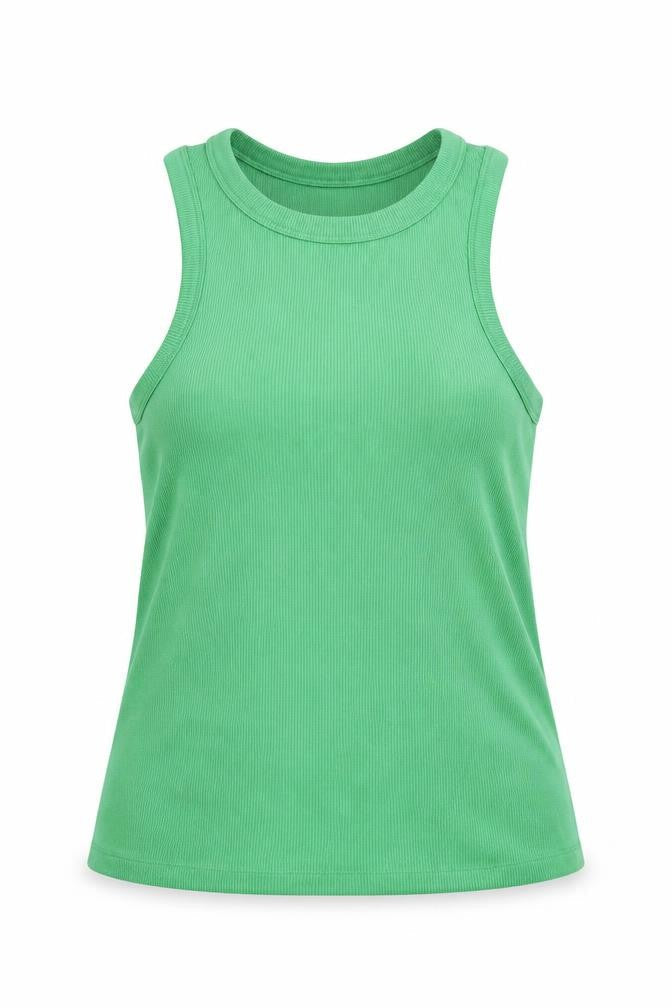Noisy may Womens Green Cotton Basic Tank Size 2XL Round Neck - Ribbed