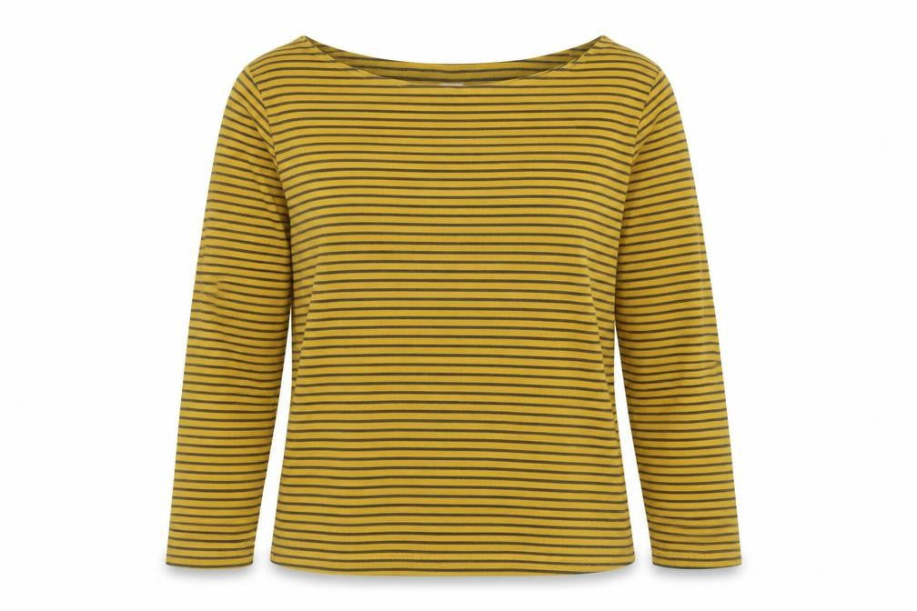 John Lewis Womens Yellow Striped Cotton Jersey Blouse Size 8 Boat Neck