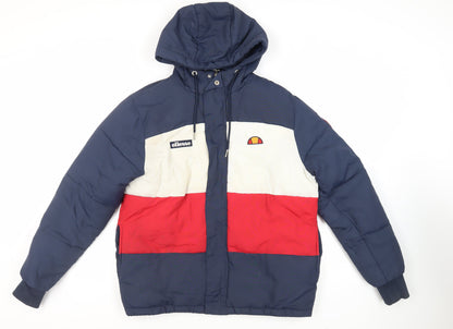 Additional front view of Ellesse men’s blue puffer jacket jacket, size S, zip - logo hooded