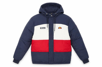 Front view of Ellesse men’s blue puffer jacket jacket, size S, zip - logo hooded