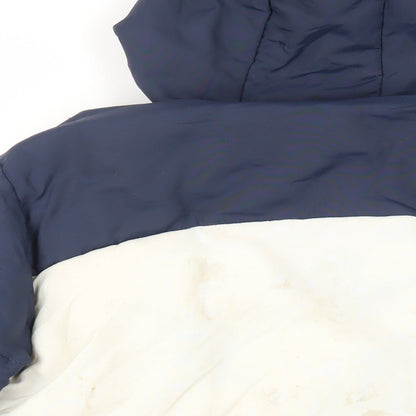 Brand and care label for Ellesse men’s blue puffer jacket jacket, size S, zip - logo hooded