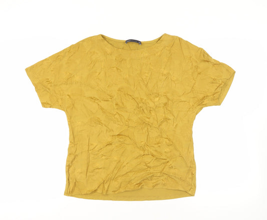 Marks and Spencer Womens Yellow Viscose Basic Blouse Size 8 Boat Neck