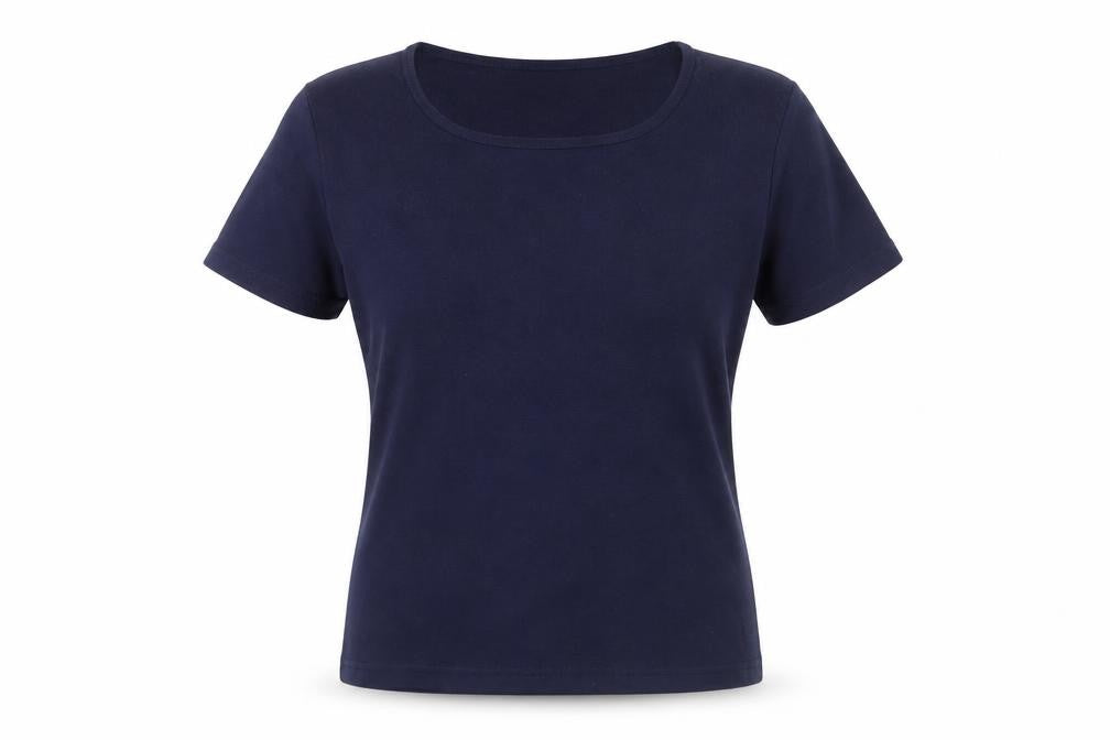 First Avenue Womens Blue Cotton Basic T-Shirt Size M Round Neck