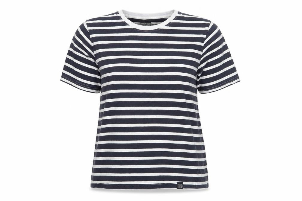 Pull&Bear Womens Blue Striped Cotton Basic T-Shirt Size S Crew Neck