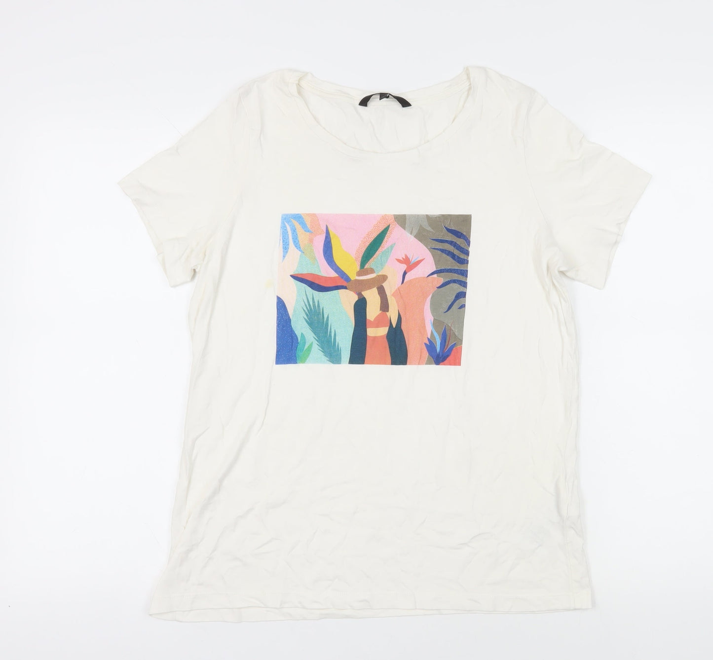 VERO MODA Womens White Cotton Basic T-Shirt Size L Crew Neck