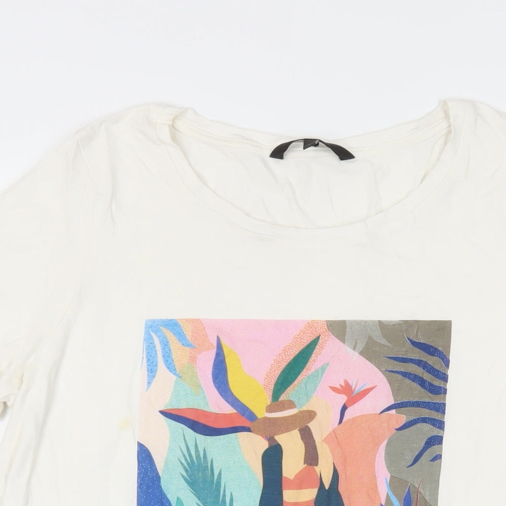 VERO MODA Womens White Cotton Basic T-Shirt Size L Crew Neck