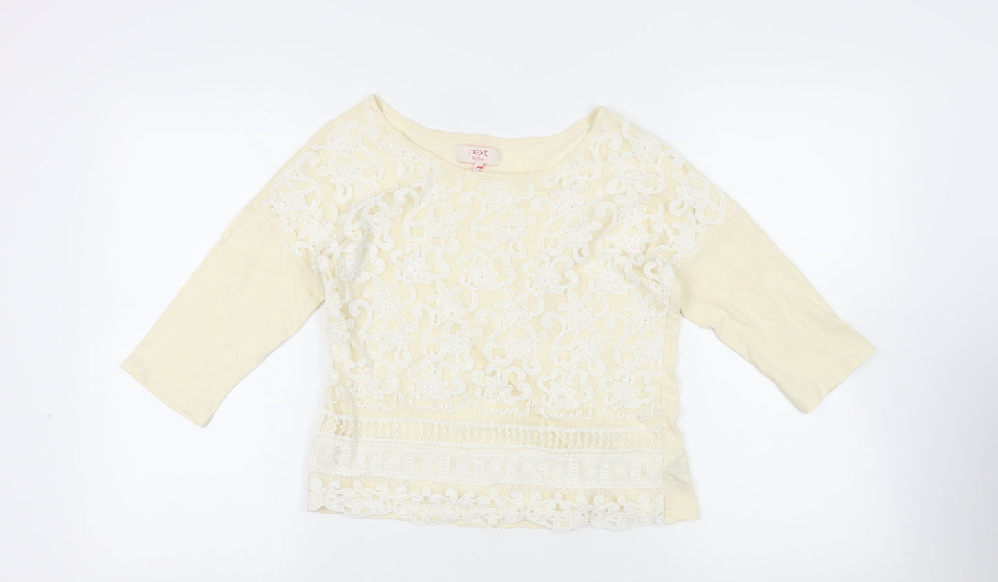NEXT Womens Ivory Cotton Basic Blouse Size 6 Boat Neck - Lace Front Detail