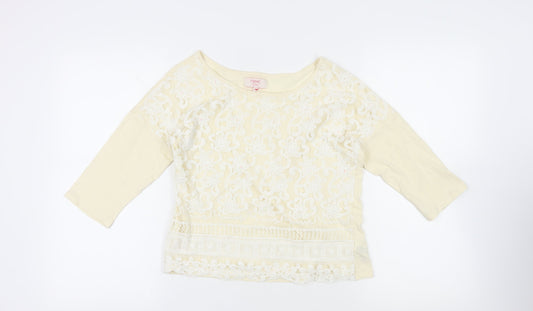 NEXT Womens Ivory Cotton Basic Blouse Size 6 Boat Neck - Lace Front Detail