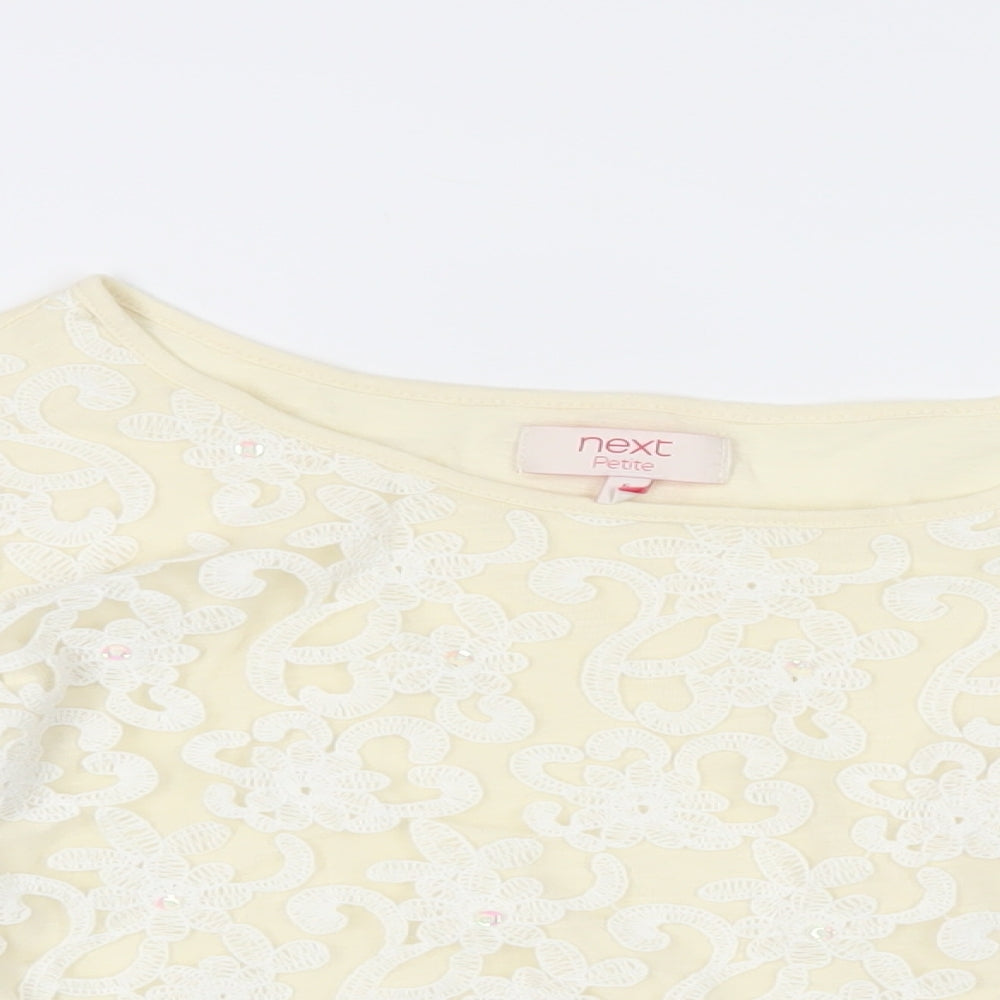NEXT Womens Ivory Cotton Basic Blouse Size 6 Boat Neck - Lace Front Detail