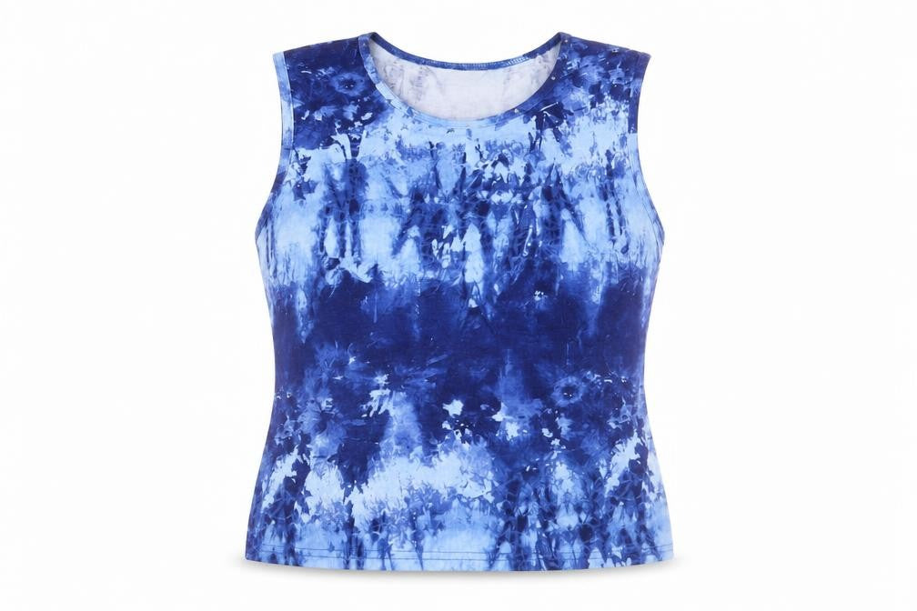 Blue Star Womens Blue Geometric Viscose Basic Tank Size 12 Round Neck - Tie-Dye