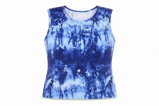 Blue Star Womens Blue Geometric Viscose Basic Tank Size 12 Round Neck - Tie-Dye