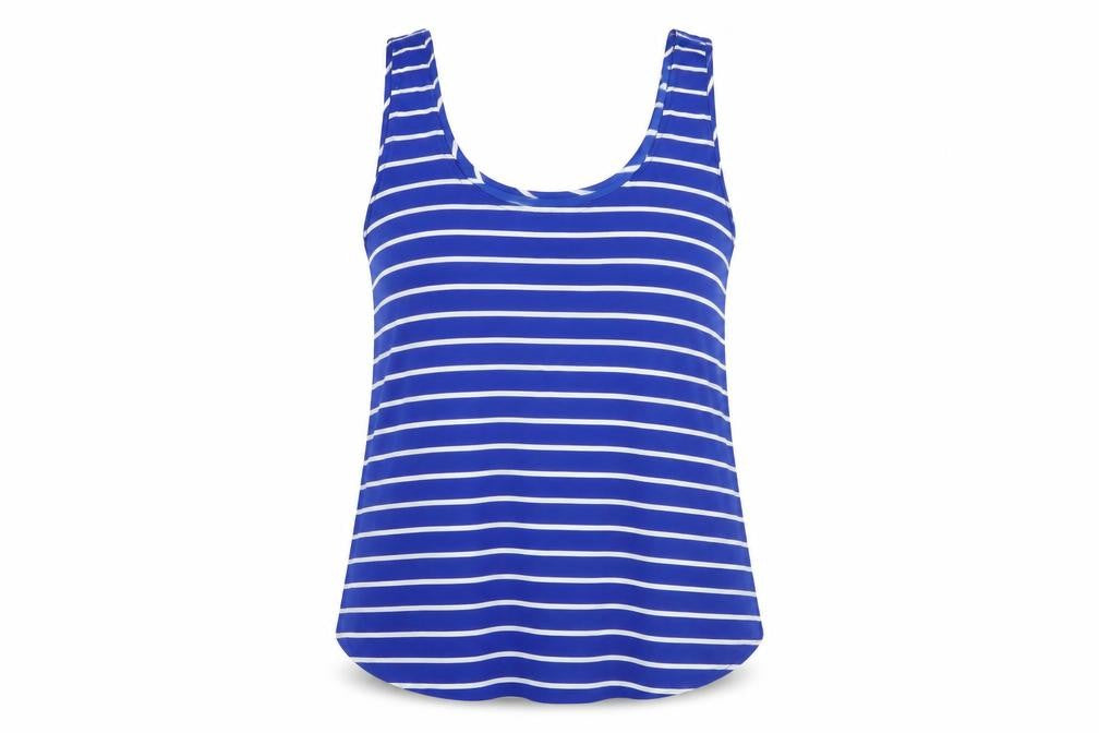 FOREVER 21 Womens Blue Striped Polyester Basic Tank Size M Scoop Neck