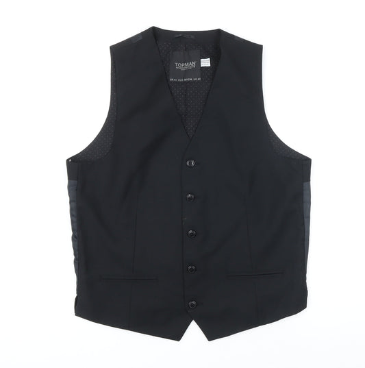 Topman Mens Black Houndstooth Polyester Jacket Suit Waistcoat Size 40 Regular