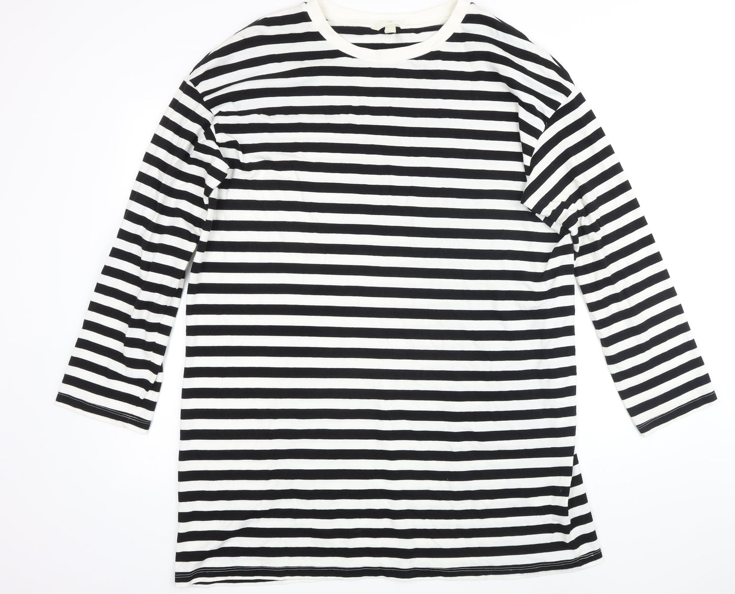 H&M Womens Multicoloured Striped 100% Cotton Basic T-Shirt Size M Boat Neck - Longline