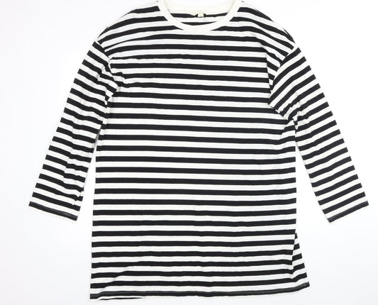 H&M Womens Multicoloured Striped 100% Cotton Basic T-Shirt Size M Boat Neck - Longline