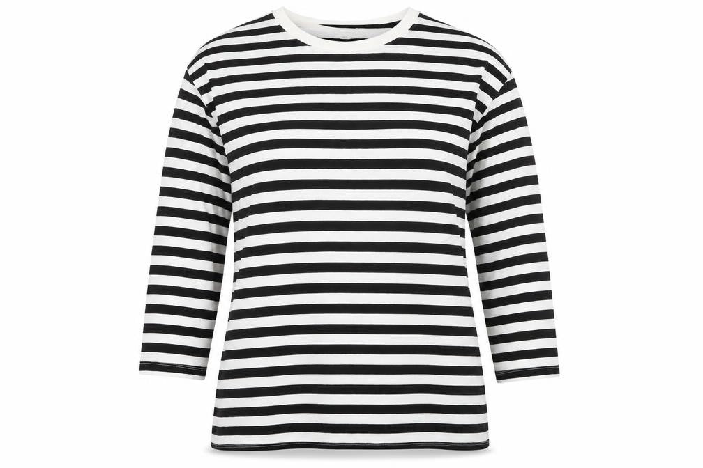 H&M Womens Multicoloured Striped 100% Cotton Basic T-Shirt Size M Boat Neck - Longline