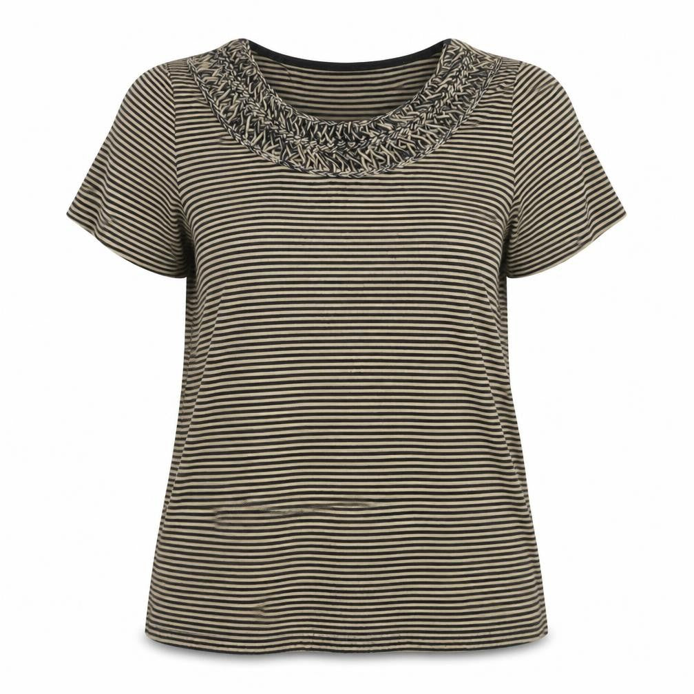 Per Una Womens Black Striped Polyester Basic T-Shirt Size 18 Scoop Neck