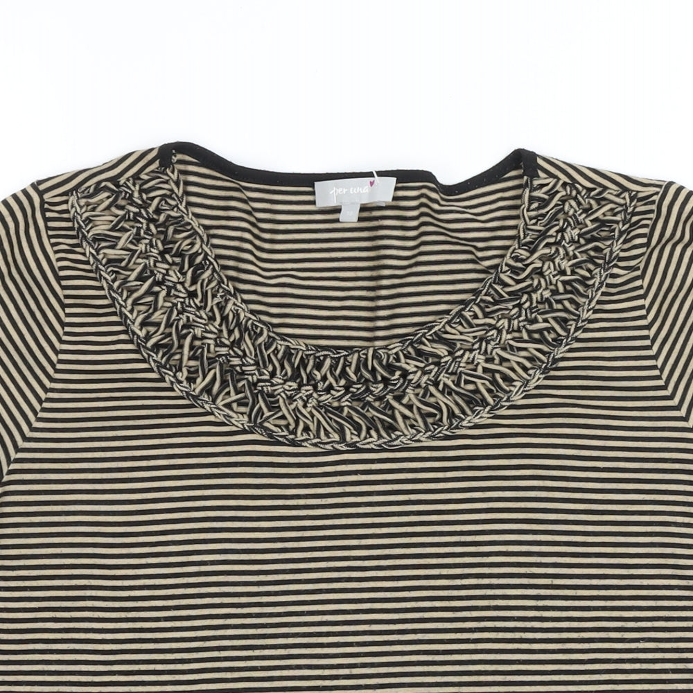 Per Una Womens Black Striped Polyester Basic T-Shirt Size 18 Scoop Neck