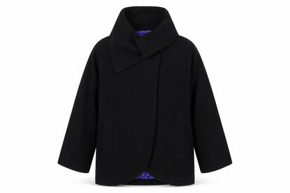 Front view of French Connection women’s black pea coat coat, size UK 10, button