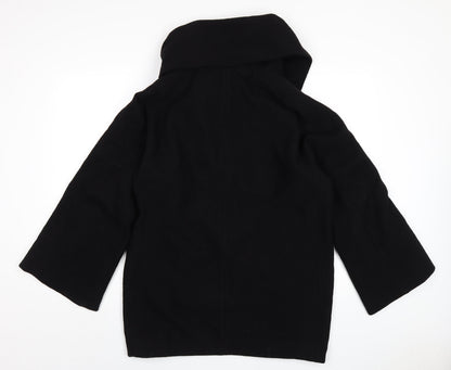 Back view of French Connection women’s black pea coat coat, size UK 10, button