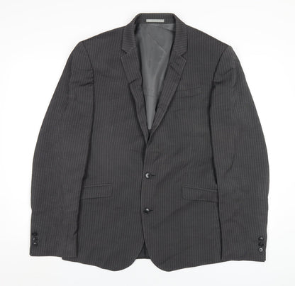 Next Mens Grey Striped Polyester Jacket Blazer Size 40 Regular