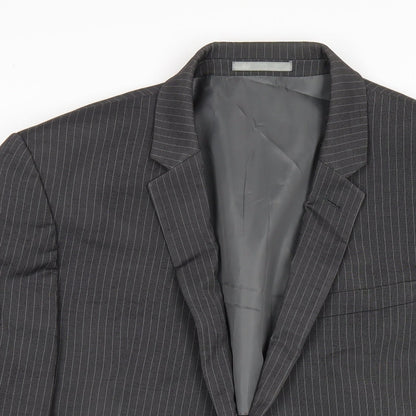 Next Mens Grey Striped Polyester Jacket Blazer Size 40 Regular