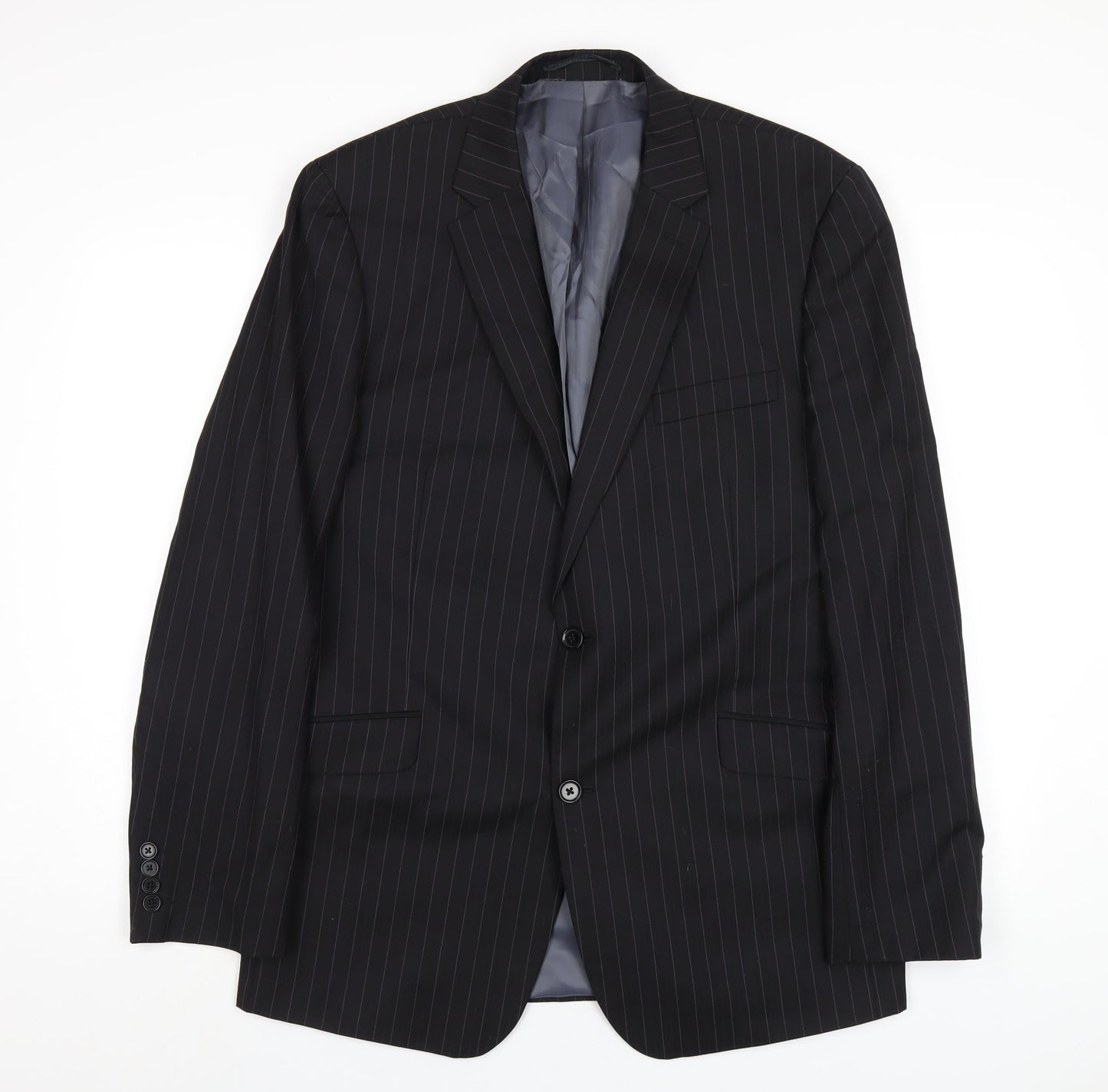 French Connection Mens Black Striped Wool Jacket Blazer Size 42 Regular